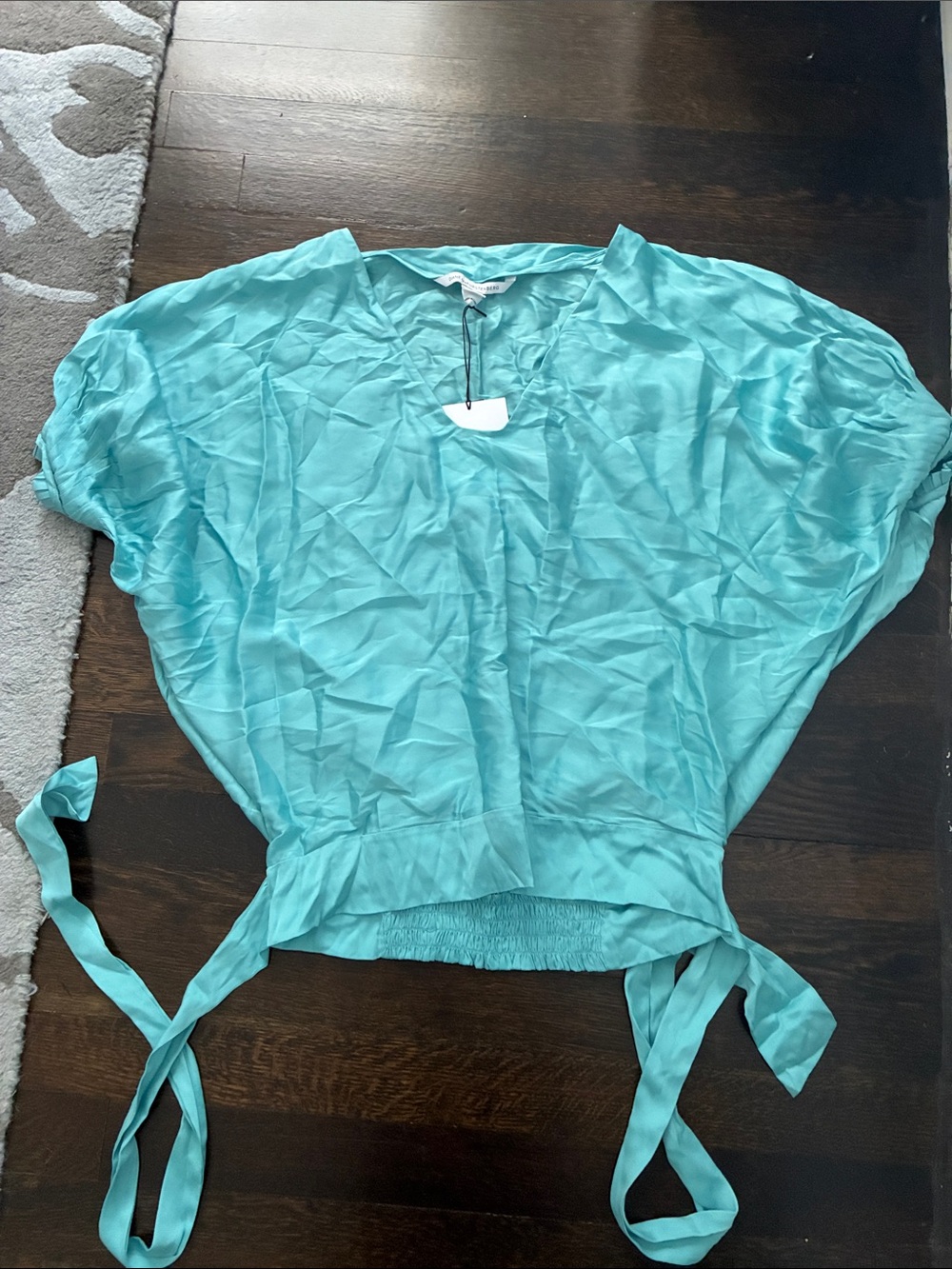 DVF EDNA TOP silk BLOUSE Exclusive Saks fifth ave Aqua Tie-Back Women's Top
